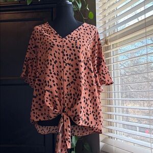 Leopard Print V-Neck Tie-Front Top